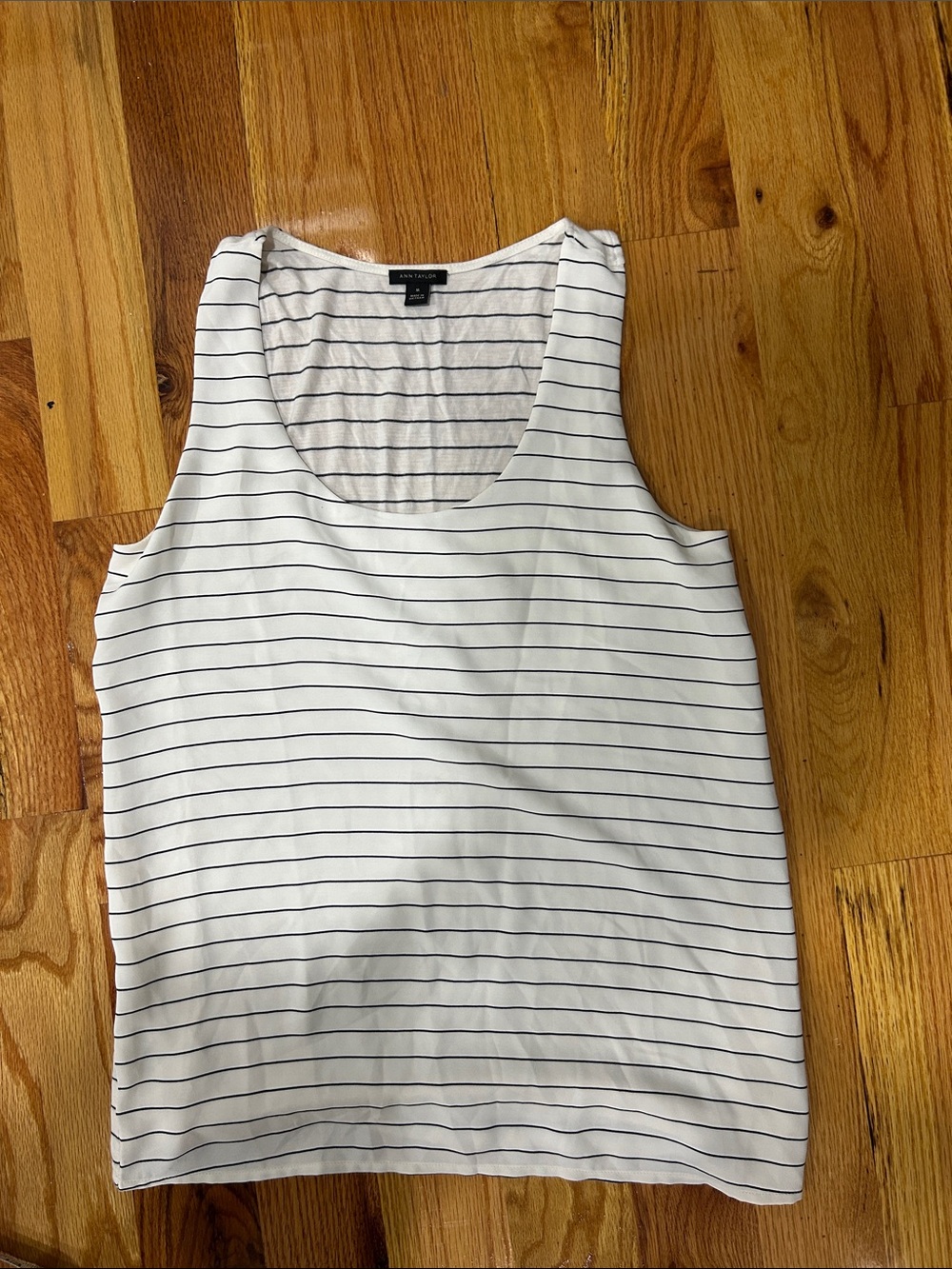 Ann Taylor White Tank with Thin black Stripes